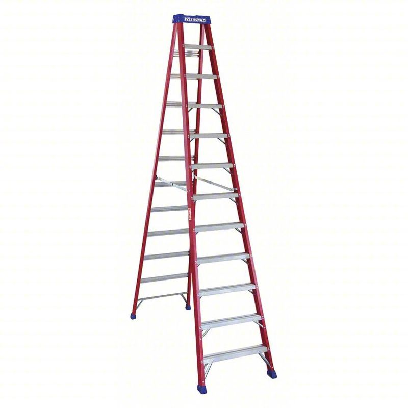 WESTWARD Stepladder: 12 ft Ladder Size, Fiberglass, 300 lb Load Capacity, 47 lb Wt  44yy30