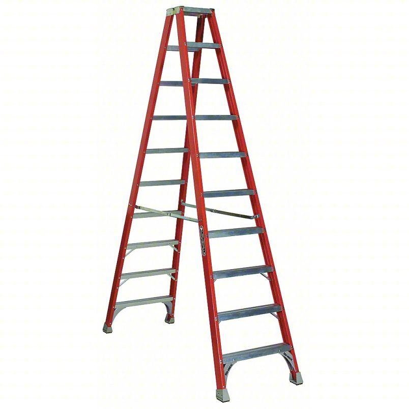 LOUISVILLE LADDER Twin Stepladder: 10 ft Ladder Size, Fiberglass, 300 lb Load Capacity, 59 lb Wt FM1510