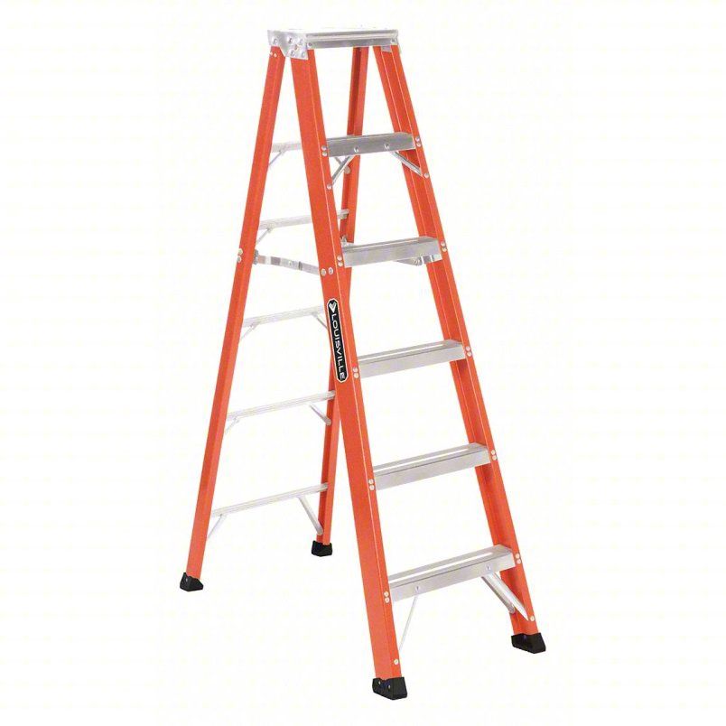 LOUISVILLE LADDER Stepladder: 6 ft Ladder Size, Fiberglass, 375 lb Load Capacity, 22 lb Wt FS1306HD