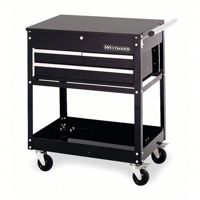 WESTWARD Tool Utility Cart: Black / Black Drawer, 30 in Wd, 20 in Dp, 37 in Ht, Hinge, Keyed