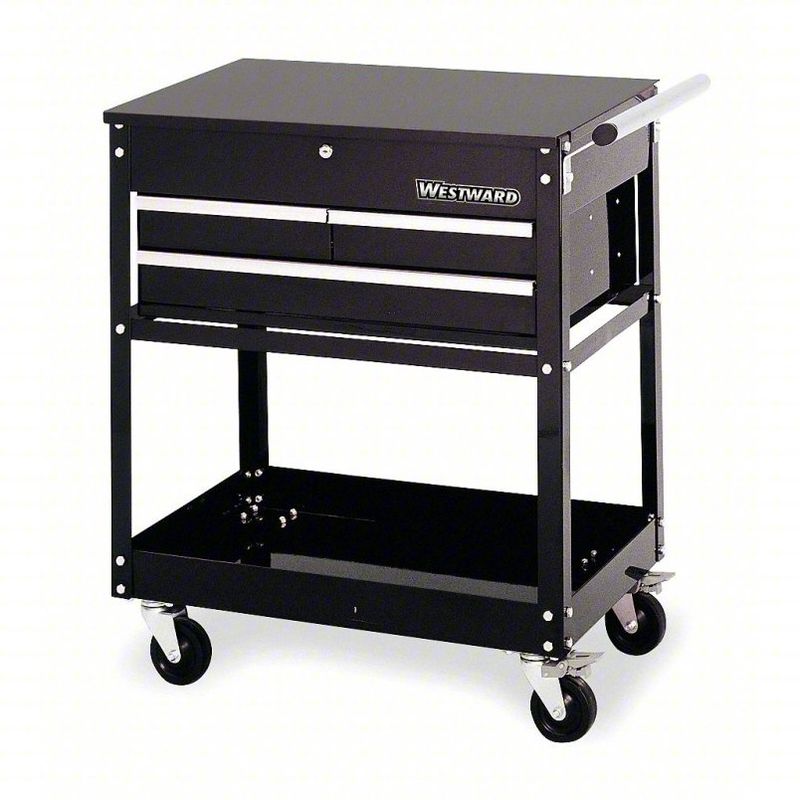 WESTWARD Tool Utility Cart: Black / Black Drawer, 30 in Wd, 20 in Dp, 37 in Ht, Hinge, Keyed