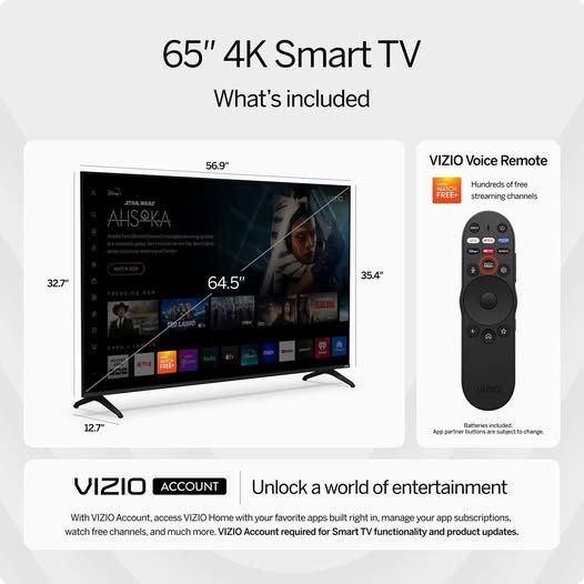 VIZIO 65" Class 4K Series LED Smart TV V4K65C-0804