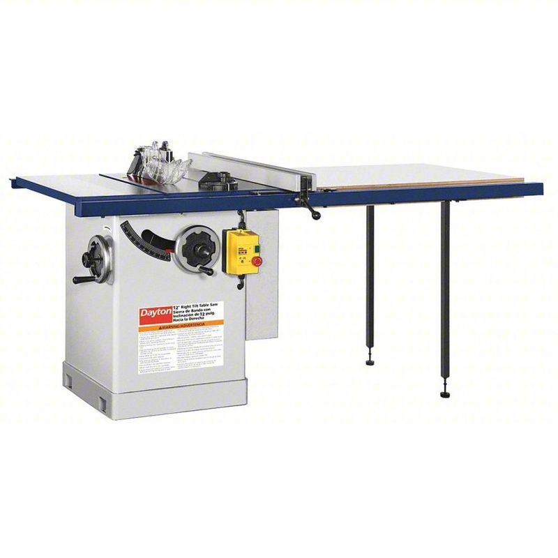 DAYTON Table Saw: 3hp 240 V AC Volt, 16 A Current, 12 in Blade Dia., 3,450 RPM Max. Blade Speed  49G996