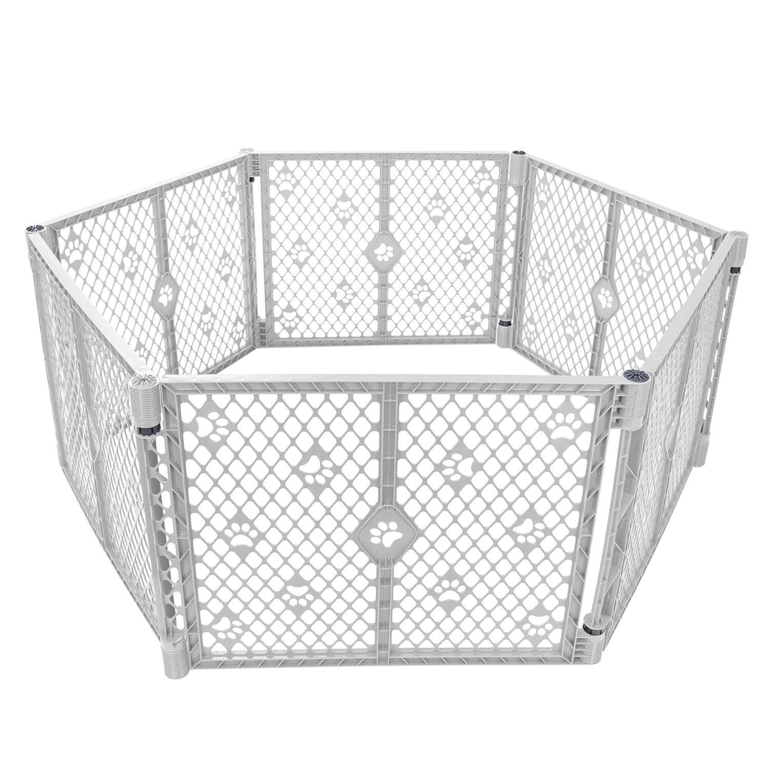 MYPET 6-Panel Paws Petyard, Gray Dog Playpen, Durable &amp; UV-Resistant Puppy Playpen, Indoor/Outdoor Portable Dog Pen, Adjustable for Your Pet's Comfort, Friendly Design for Happy Pet