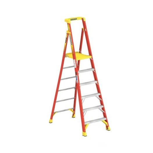 WERNER® PD6206 PD6200 Podium Ladder, 8 ft Ladder, 300 lb Load, 6 Steps, Type IA, Fiberglass  blemished