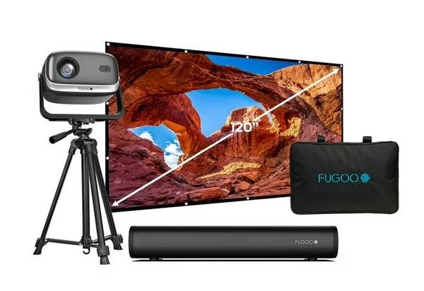 Fugoo Outdoor Projector &amp; Soundbar Bundle with Tripod &amp; 120" Foldable