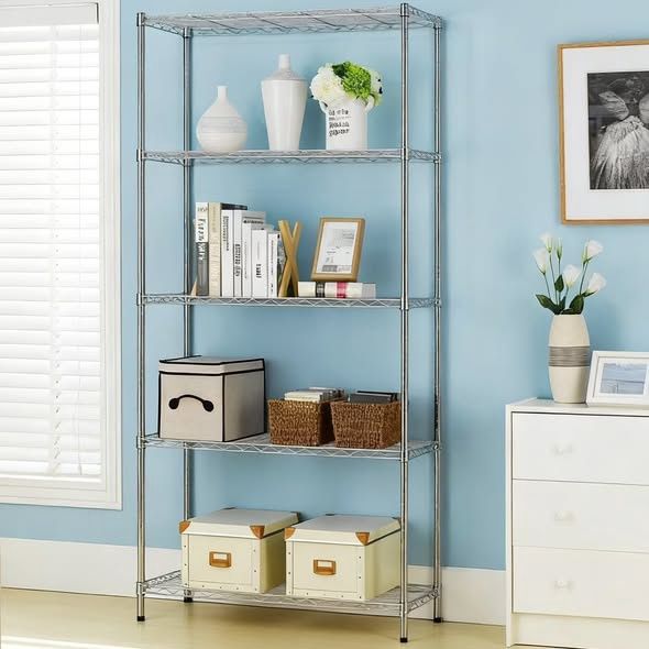 29''L x 13''W x 59''H Wire Shelving, Adjustable 5-Shelf Metal Garage Storage Rack Organizer for Kitchen Living Room, Chrome