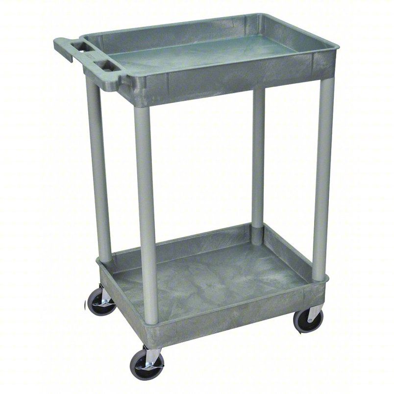 Utility Cart with Deep Lipped Plastic Shelves: 300 lb Load Capacity, 24 in x 18 in
