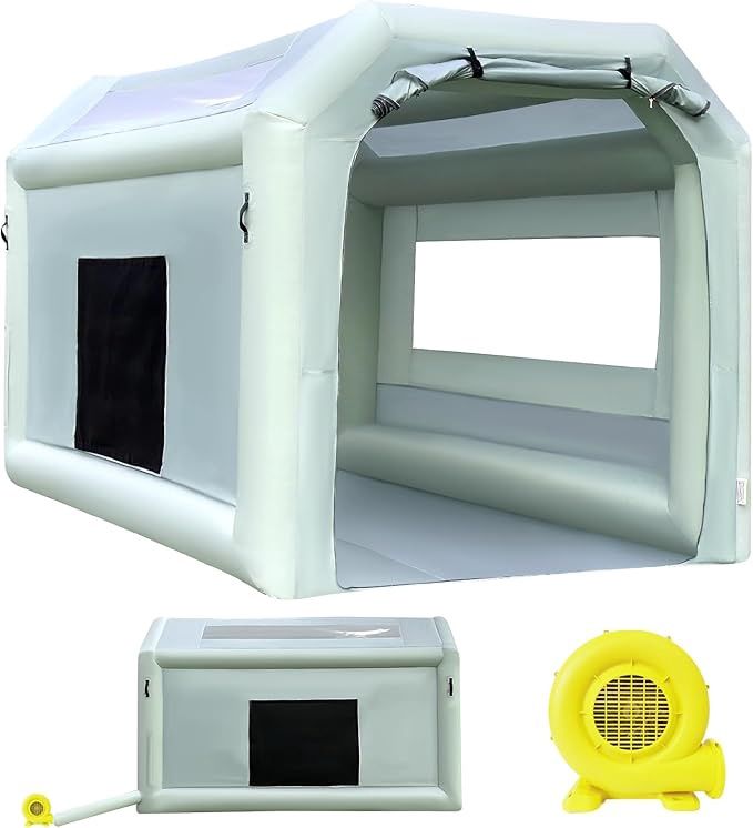 Portable Inflatable Paint Booth Tent with Powerful Blower Inflatable The booth size is approx.10.8x8.2x7.2Ft,