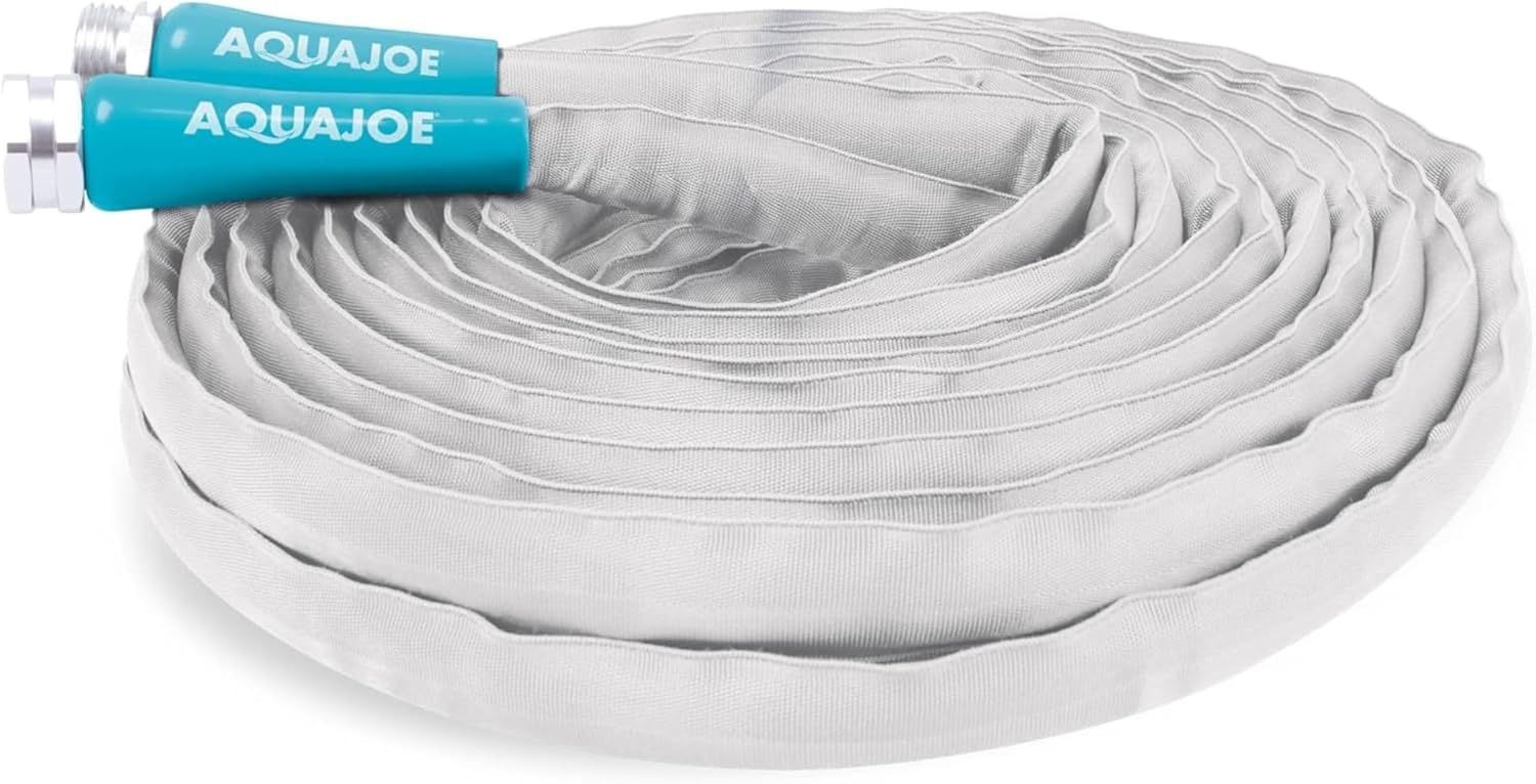 Aqua Joe RV Water Hose with Flexible Marine-Grade Fiber Jacket, 50 Ft - Heavy-Duty, Expandable, and Lightweight Watering Tool for Outdoor Cleaning and Gardening, AJFJH50-58-RV