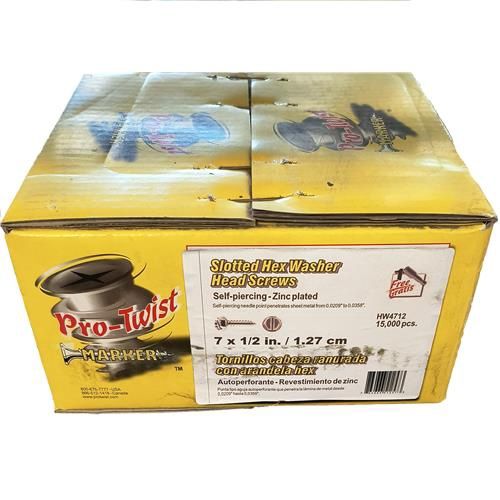 PRO-TWIST 15,000PC SLOTTED HEX WASHER HEAD SCREWS #7x1/2'' ZINC PLATED