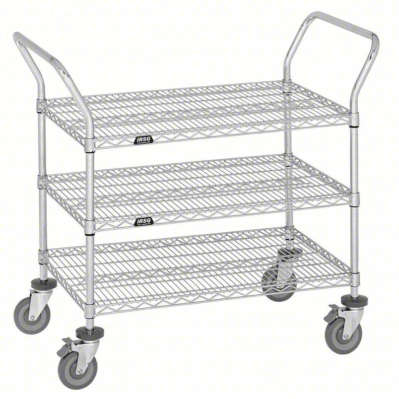 Utility Cart with Wire Shelves: 400 lb Load Capacity, 48 in x 24 in x 40 in, Silver