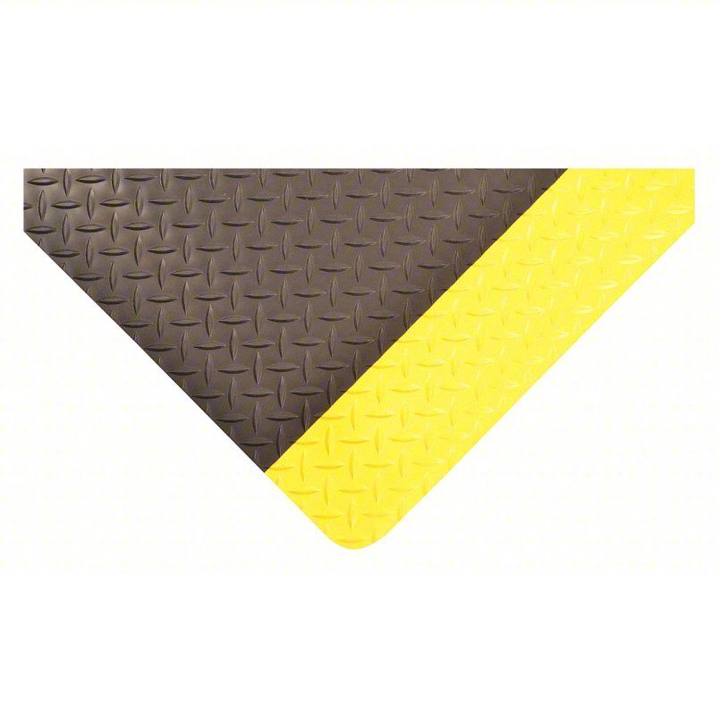 Antifatigue Runner: Diamond Plate, 4 ft x 12 ft, 7/8 in Thick, Black with Yellow Border