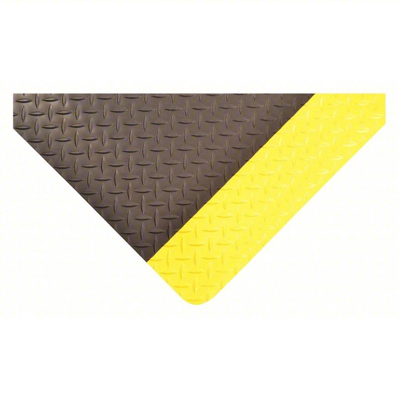 Antifatigue Runner: Diamond Plate, 4 ft x 12 ft, 7/8 in Thick, Black with Yellow Border