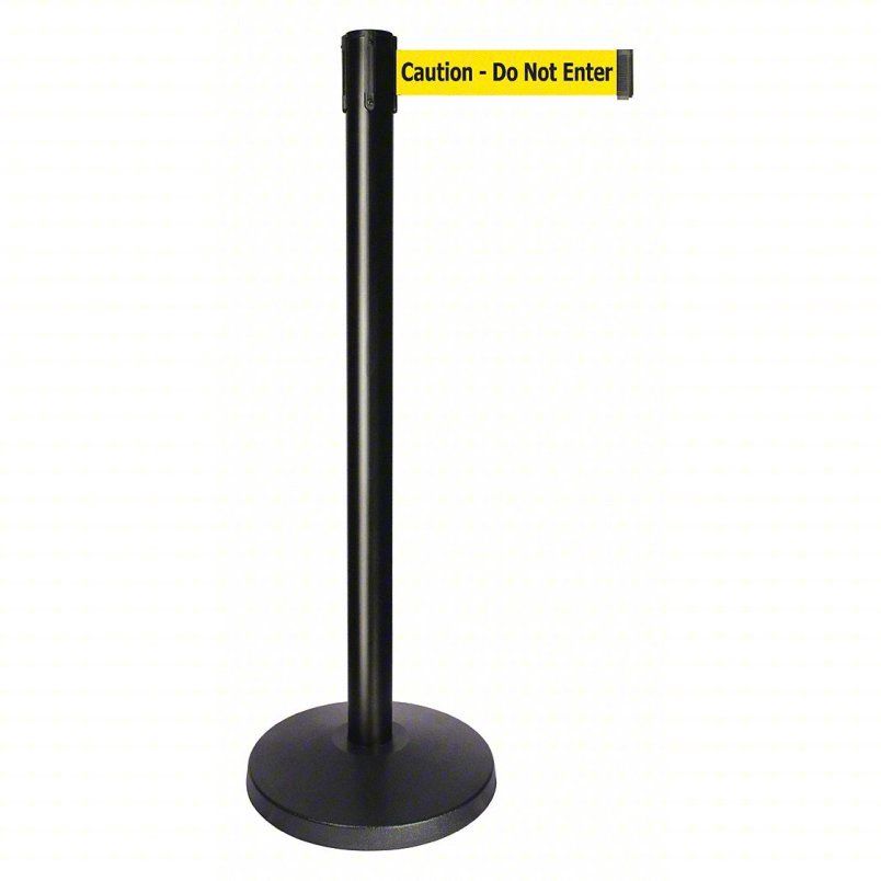 Barrier Post with Belt, Black, 10 ft Length, 40 in Post Height, Caution Do Not Enter, Powder Coated set of 2