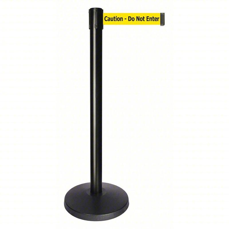 Barrier Post with Belt, Black, 10 ft Length, 40 in Post Height, Caution Do Not Enter, Powder Coated set of 2