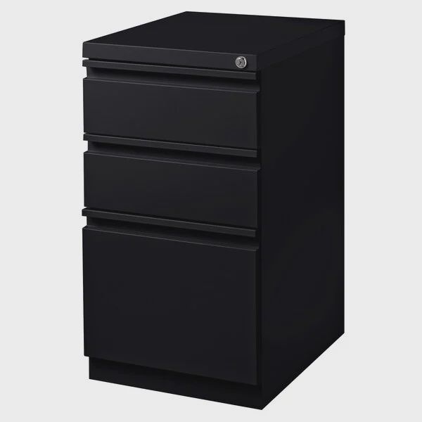 Hirsh 18575 Black Mobile Pedestal Letter File Cabinet with 2 Box Drawers and 1 File Drawer - 15" x 19 7/8" x 27 3/4"