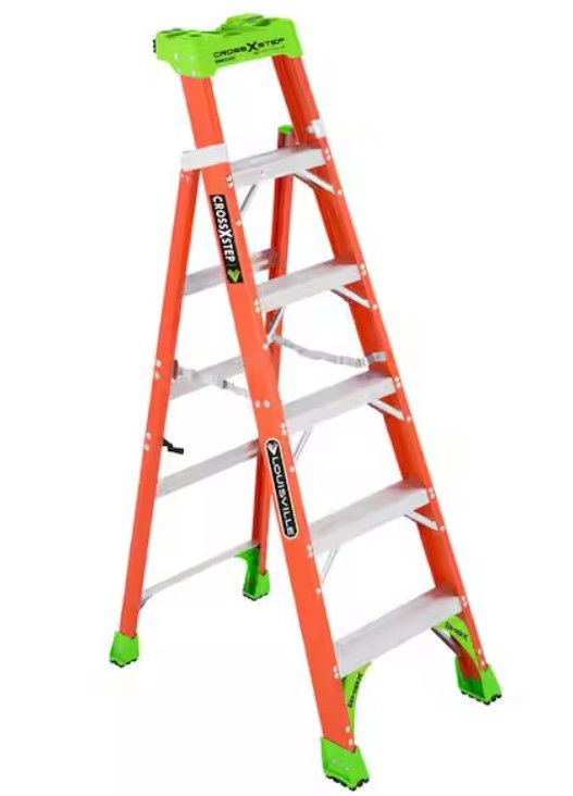 Louisville Ladder Cross Step 6 ft. Fiberglass Leaning Step Ladder (10 ft. Reach), 300 lbs. Load Capacity, Type IA Duty Rating  fxs1506