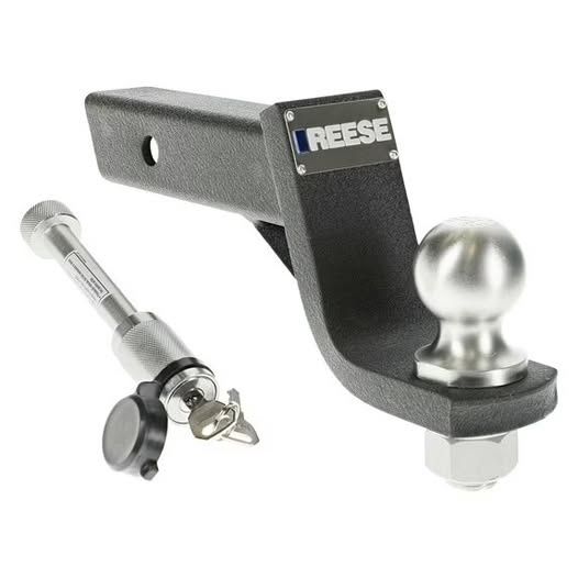 Reese 7096700 Trailer Hitch Ball Mount Security Kit, Fits 2 Inch Square Receiver, 4 Inch Drop, 7,500 lbs. Capacity, Includes 2 Inch Trailer Hitch Ball and Dogbone Style Receiver Lock