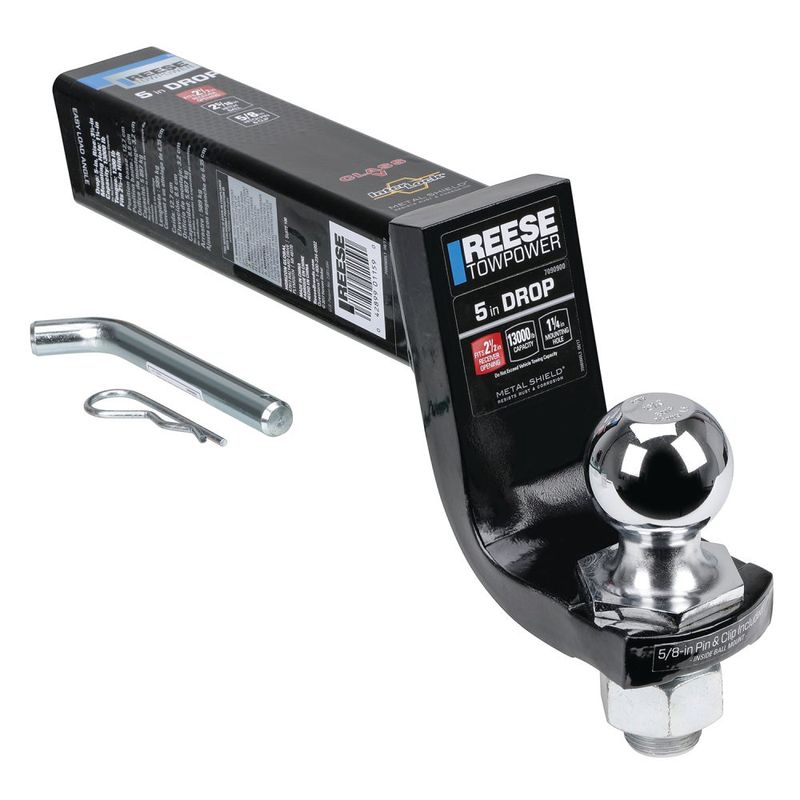 reese Trailer Hitch Ball Mount Starter Kit, Fits 2-1/2 in Receiver, 5 Inch Drop, 13,000 lbs Capacity, Includes 2-5/16 Inch Trailer Ball and Pin &amp; Clip, Black