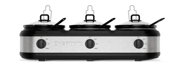 Chefman Stainless Steel Triple Slow Cooker &amp; Buffet Server