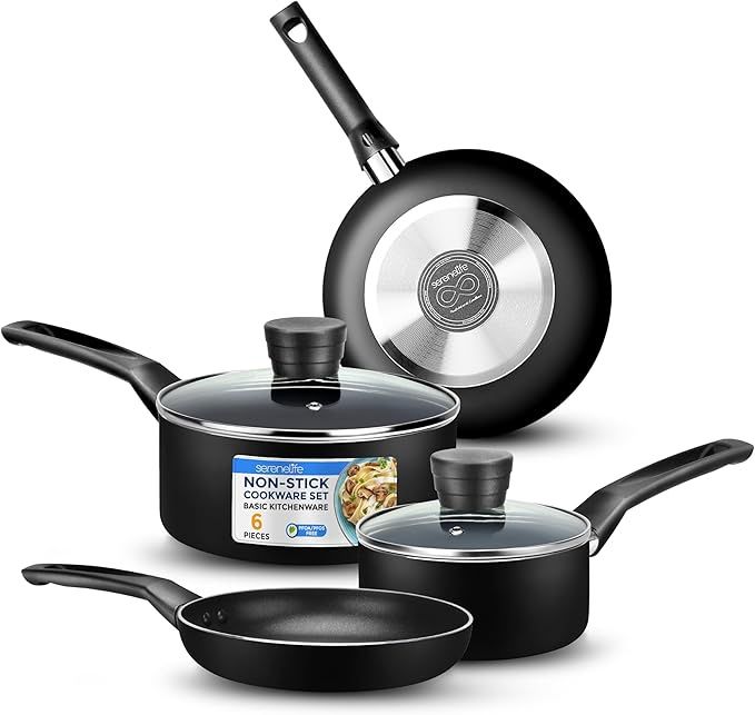 SereneLife 6-Piece Pots and Pans Set – Nonstick Cookware,