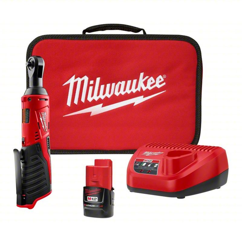 M12 12V Lithium-Ion Cordless 3/8 in. Ratchet Kit with One 1.5 Ah Battery, Charger and Tool Bag used unit