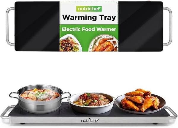 NutriChef Portable Electric Hot Plate-Stainless Steel Warming Tray