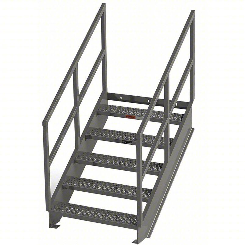 building and dock Stair Unit, 78 in Overall H, 5 Steps, Carbon Steel, 1,000 lb Load Capacity, Serrated Tread IS42-36