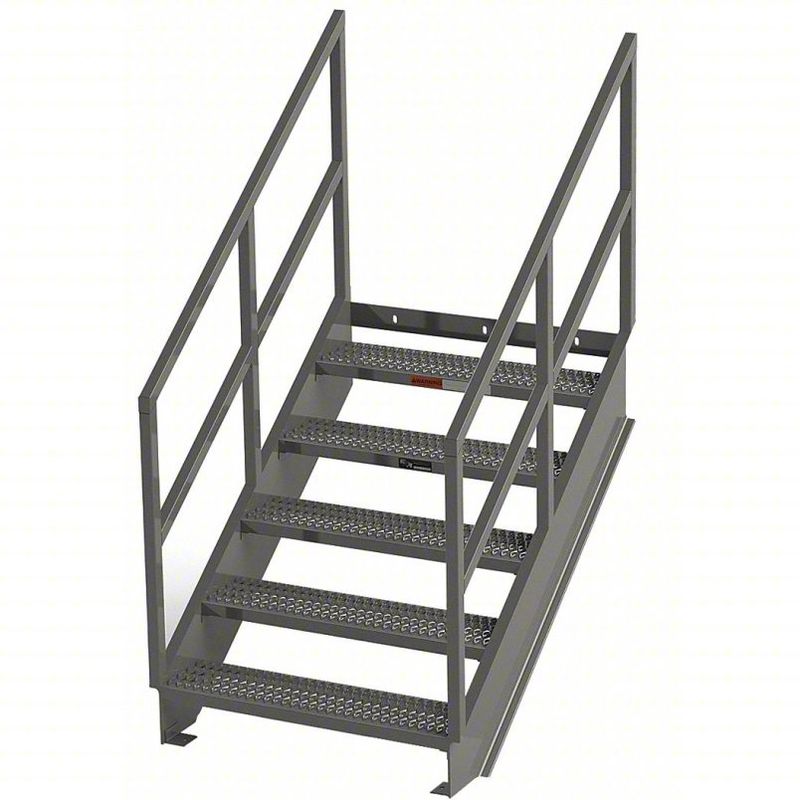 building and dock Stair Unit, 78 in Overall H, 5 Steps, Carbon Steel, 1,000 lb Load Capacity, Serrated Tread IS42-36