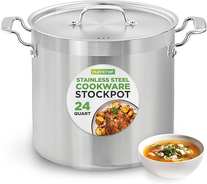 NutriChef Stainless Steel Cookware Stock Pot - 24 Quart, Heavy Duty