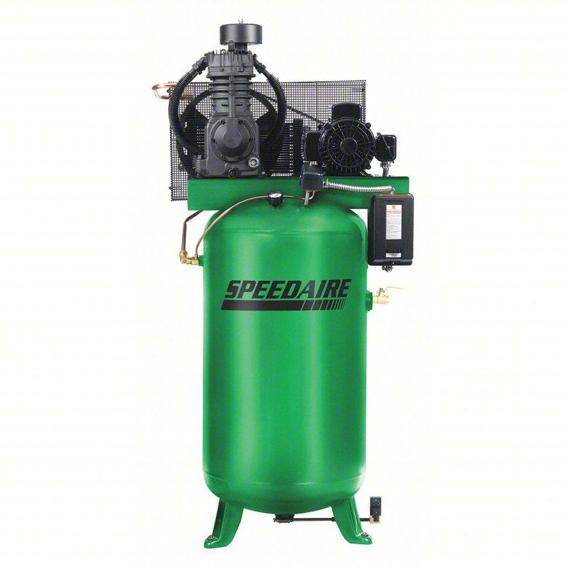 SPEEDAIRE Electric Air Compressor: 5 hp, 2 Stage, Vertical, 80 gal, 16.4 cfm, 175 psi, 208-230V AC single phase  35WC43