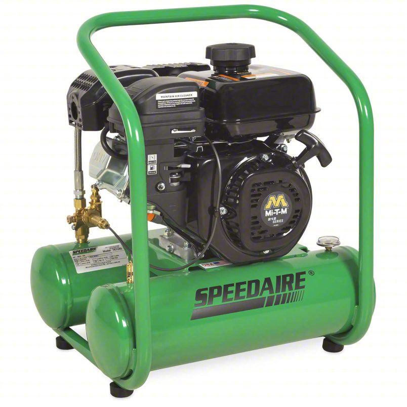 SPEEDAIRE Portable Gas Air Compressor: 1 Stage, 4 hp Engine, Mi-T-M, 4.8 cfm @ 90 psi, Twin Stack AM1-HM04-05G