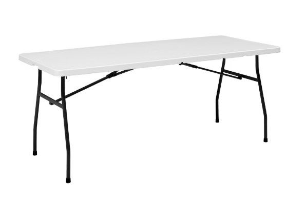 6 Foot Fold-in-Half Plastic Table, White, Indoor Outdoor, Scratch Resistant