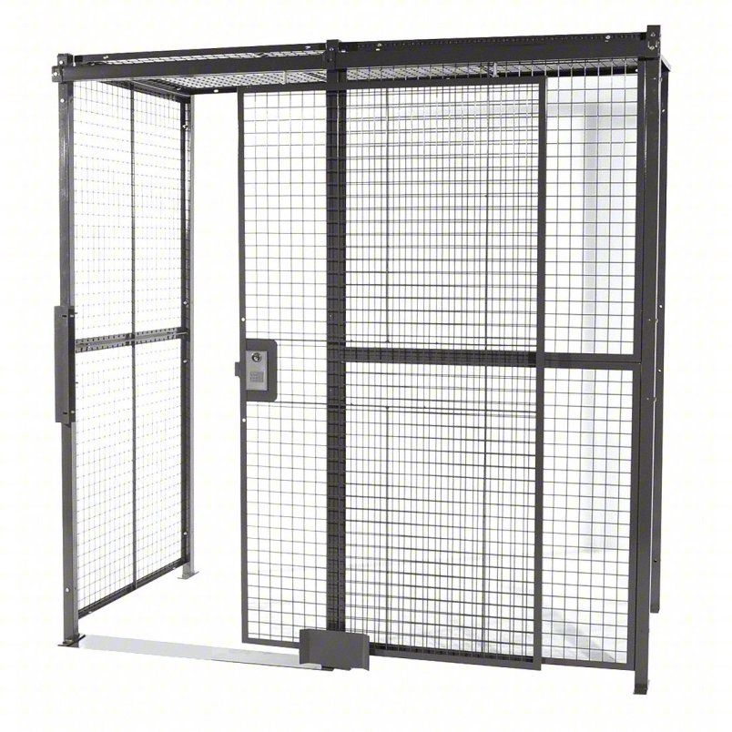 WIRECRAFTERS Partition Cage: 10 ft W x 10 ft D 10 ft H, Gray, 4 Sides, Powder-Coated with sliding door and hardware  crimped wire