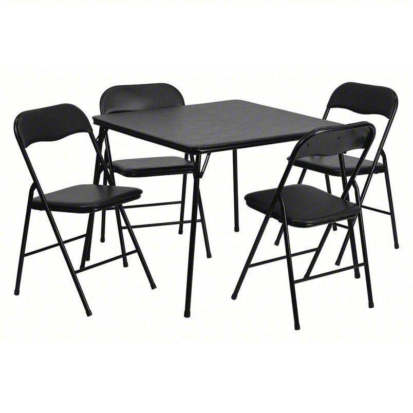 Flash Furniture JB-1-GG 33 1/2" Square Folding Card Table &amp; (3) Folding Chairs Set - Black Padded Vinyl Top, 27 3/4"H