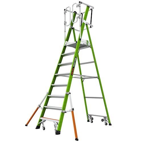 Little Giant Model 19708-146 | SAFETY CAGE, 8' Model - ANSI Type IAA - 375 lb Rated, Fiberglass Platform Ladder with Wheels, GROUND CUE and Adjustable Outriggers, Enclosed Platform at 8', comparable t