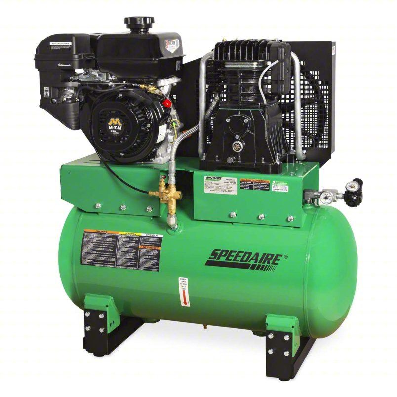SPEEDAIRE Stationary  gas Air Compressor: 2 Stage, 9 hp Engine, Mi-T-M, 18.3 cfm, 30 gal Air Tank  AM2-SM09-30G