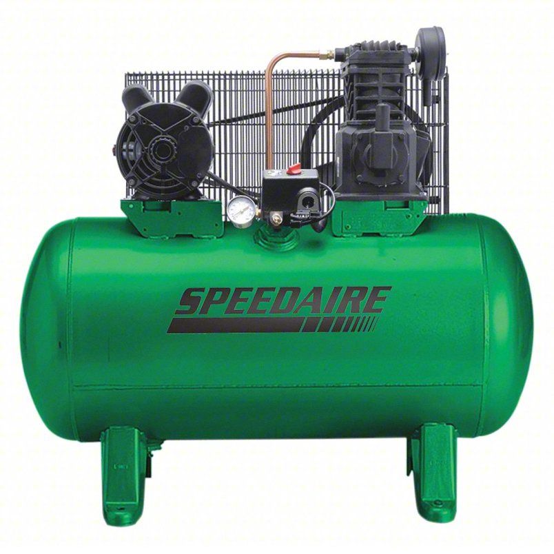 SPEEDAIRE Electric Air Compressor: 2 hp, 1 Stage, Horizontal, 30 gal, 4.9 cfm, 135 psi, Base Model   110/220