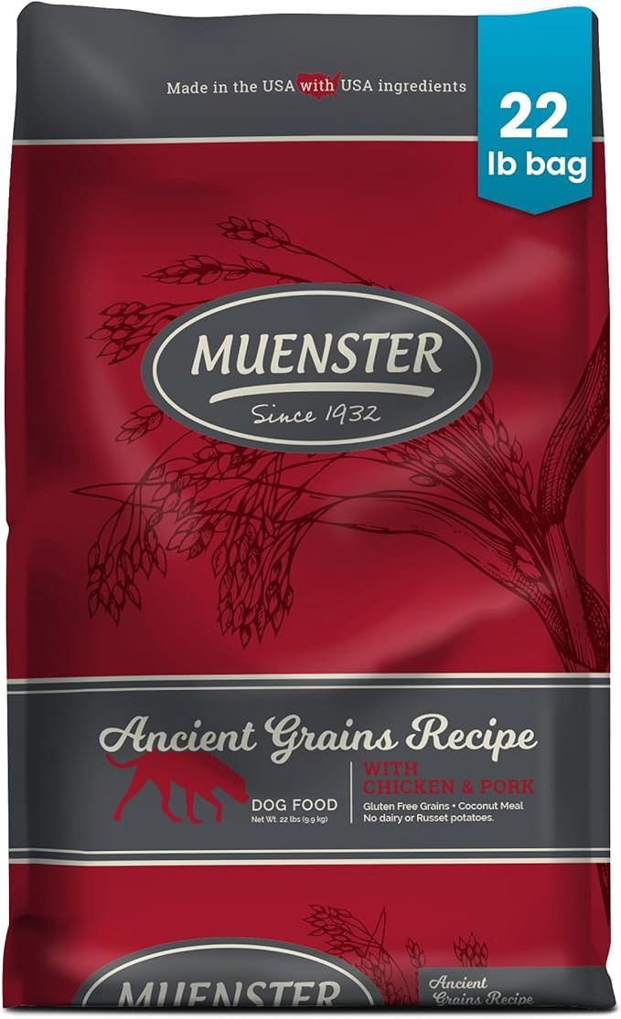 Muenster Ancient Grains Chicken &amp; Pork Dry Dog Food, 22lb - Gluten-Free, High Protein, Digestive Support