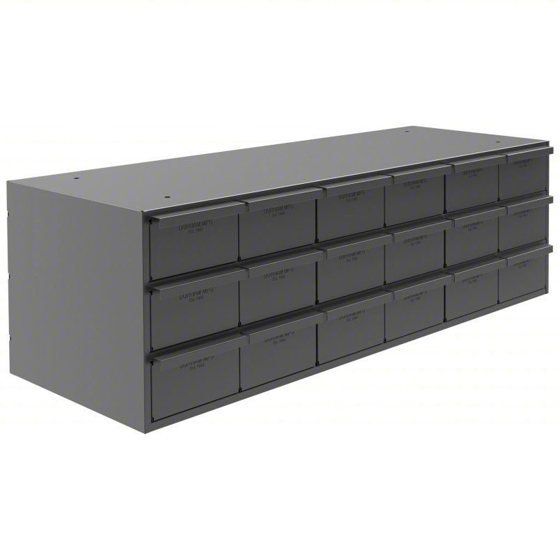 DURHAM MFG Drawer Bin Cabinet: 33 3/4 in x 12 1/4 in x 11 in, 18 Drawers, Stackable, Steel, Gray 005-95