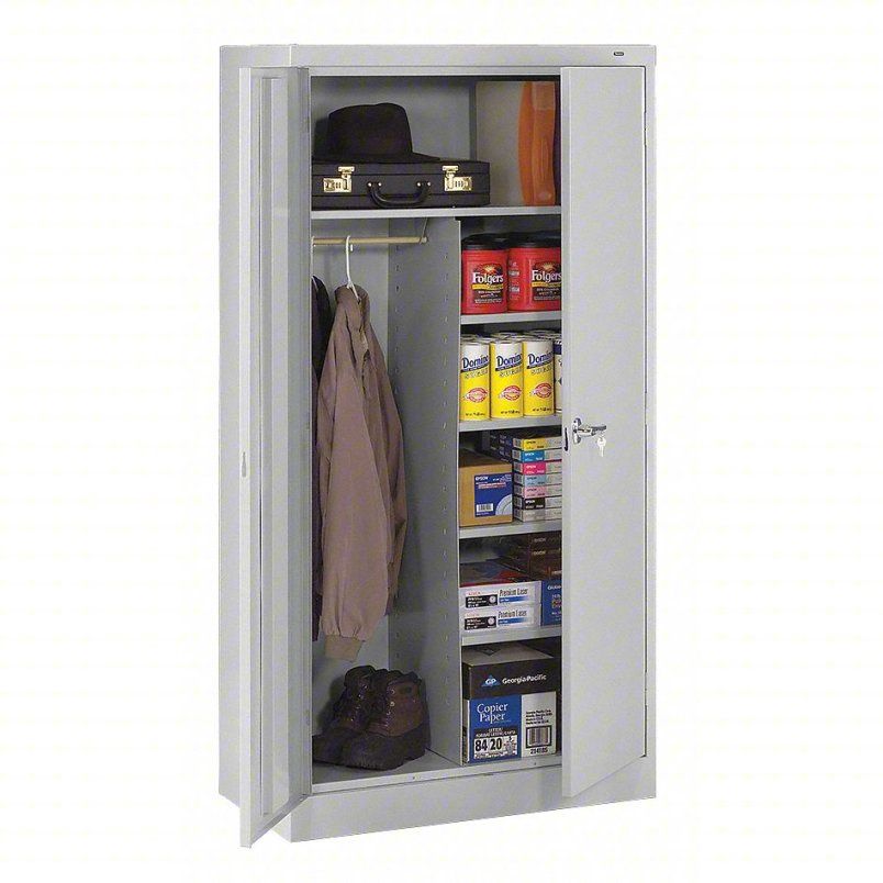 TENNSCO Storage Cabinet: 36 in x 18 in x 72 in, 5 Shelves, Swing Handle &amp; Keyed, 24 ga Panel, Adj  7214LGY