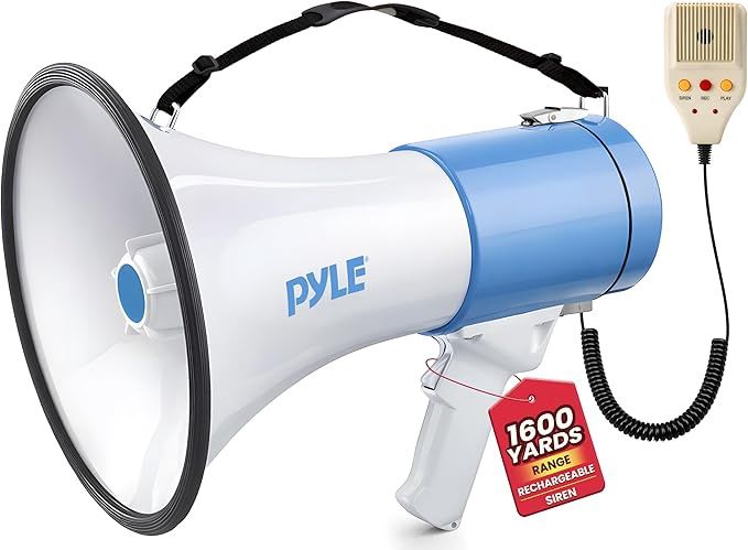 Pyle Megaphone PA Bullhorn Speaker - Built-in Siren 50 Watts