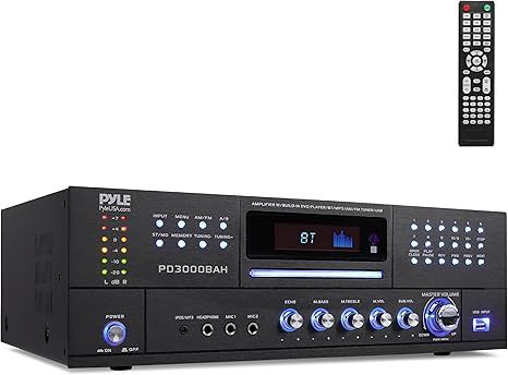 Pyle 3000W 4-Channel Wireless Bluetooth Amplifier - Stereo Receiver with Front CD/DVD