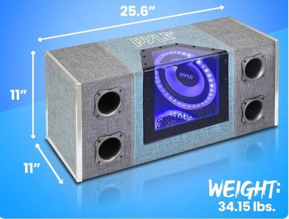8" Dual Subwoofer Enclosure, Powerful Bass, LED Lights, Silver Cone