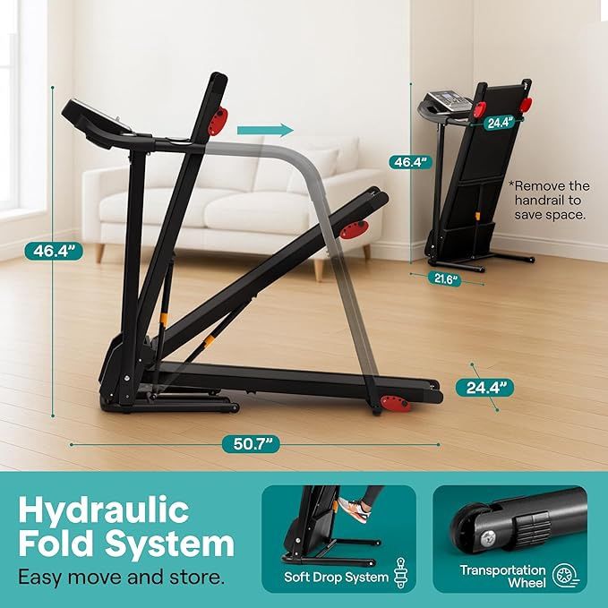 SereneLife Electric Folding Treadmill Manual Incline Adjustment 7.5mph
