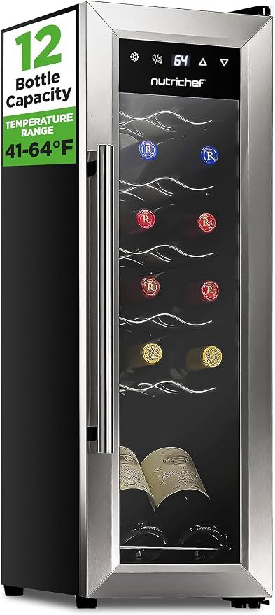 Dent on Rear Nutrichef 12 Bottle Stainless Steel Wine Fridge 31x10x17