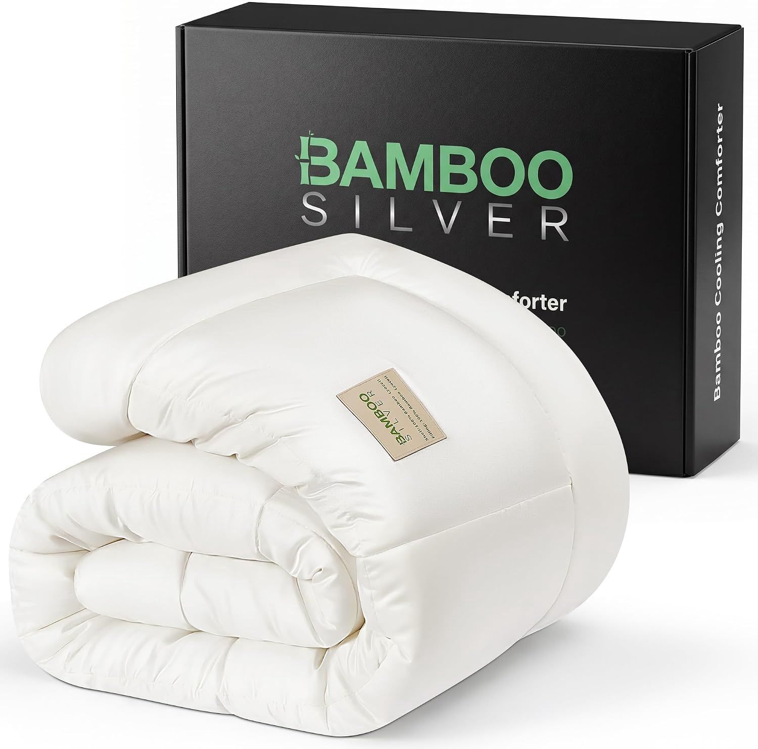 Cooling Comforter Duvet Insert Queen Size, Hypoallergenic 100% Viscose Derived from Bamboo Shell &amp; Fill - All Season Quilted Down Alternative - Breathable Comforter for Hot Sleepers - White 88"x88"