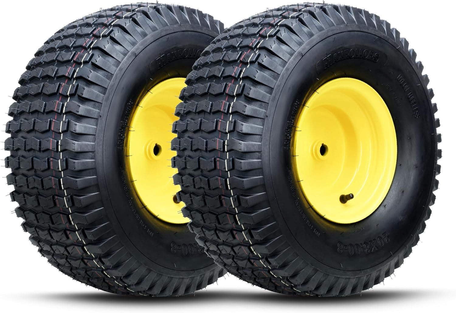 MAXROLLORS (2 Pack) 20x8.00-8 Lawn Mower Tire and Wheel Tubeless, 3.5" Offset Hub, 3/4" Borehole, 3/16" Keyway, 4-Ply, Compatible Replacement for Riding Lawn Mowers