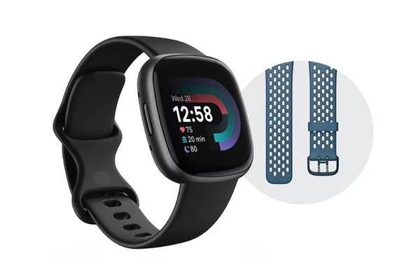 Fitbit Versa 4 Fitness Smartwatch Bundle - Black/Graphite